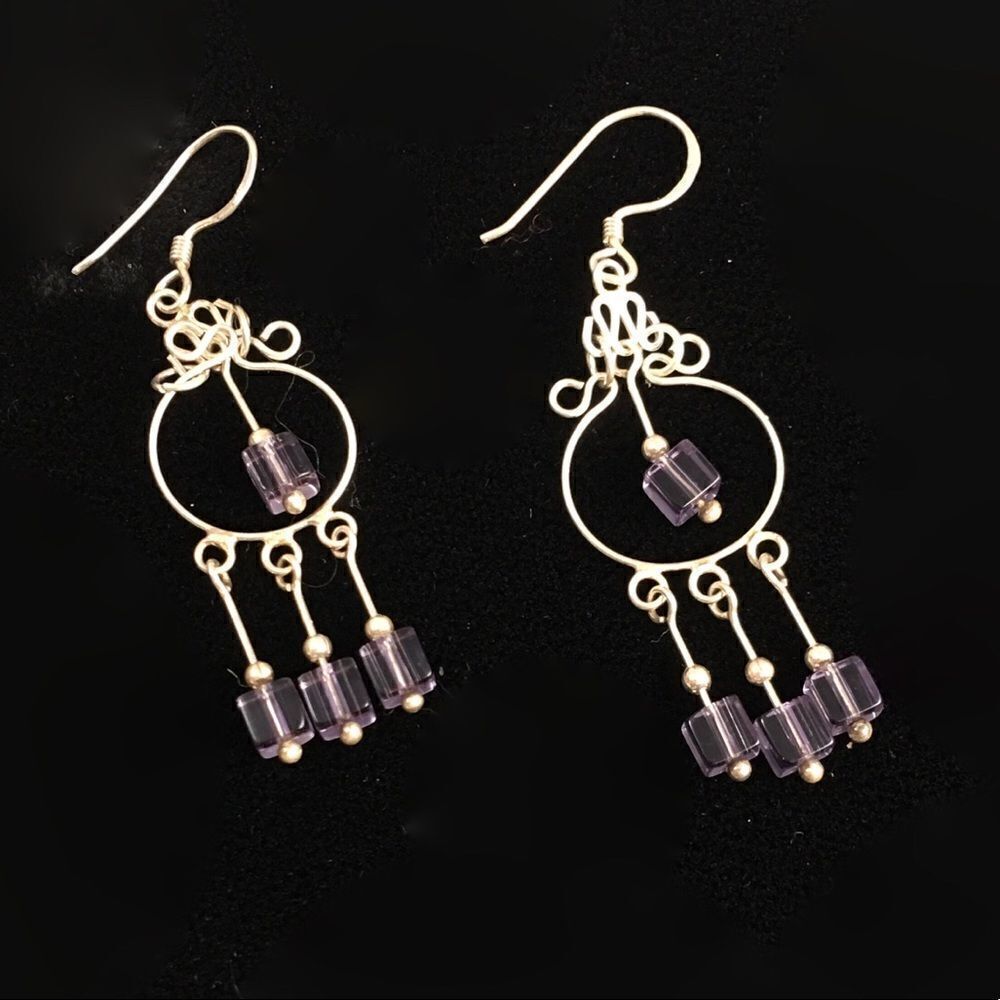Sterling Silver Crystal glass Long earrings